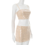 Women Summer Sexy Sequin Suspender Top and Skirt Two-piece Set