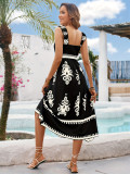 Women elegant Career beach Holidays contrast print wrap dress