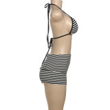 Women summer trendy striped sleeveless bikini shorts Two Pieces