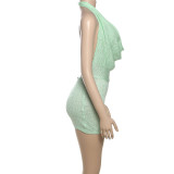 Women summer pile collar sexy Halter Neck V-neck Backless knitting dress