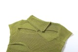Women Slash Shoulder tassel hollow knitting solid irregular short-sleeved dress