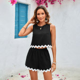 Women contrast sleeveless top and shorts lace lace two-piece set