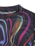 Women See-Through Printed Long Sleeve Dress