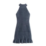 Women beaded Halter Neck sleeveless knitting dress
