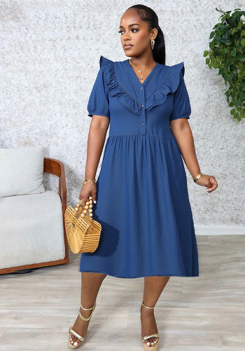 Women v-neck summer casual denim dress