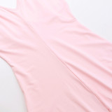 Women Spring Summer Sexy V-Neck Lotus Leaf Split Suspender Maxi Dress
