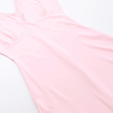 Women Spring Summer Sexy V-Neck Lotus Leaf Split Suspender Maxi Dress