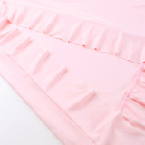 Women Spring Summer Sexy V-Neck Lotus Leaf Split Suspender Maxi Dress