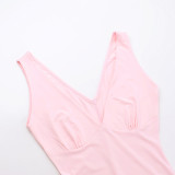 Women Spring Summer Sexy V-Neck Lotus Leaf Split Suspender Maxi Dress