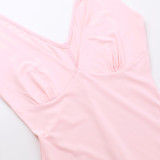 Women Spring Summer Sexy V-Neck Lotus Leaf Split Suspender Maxi Dress