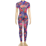 Women summer Women sexy Backless print See-Through Mesh Jumpsuit