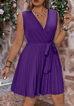 Plus Size Women's Summer V-Neck Sleeveless Pleated Dress
