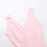 Women Spring Summer Sexy V-Neck Lotus Leaf Split Suspender Maxi Dress