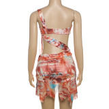 Women summer Women sexy contrast color Backless Mesh Patchwork Bodycon Dress