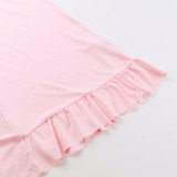 Women Spring Summer Sexy V-Neck Lotus Leaf Split Suspender Maxi Dress