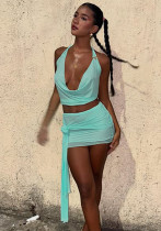 Women's Summer Sexy Halter Neck Crop Vest & Slim Short Skirt Set