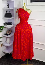 Women Summer Sleeveless One Shoulder Slash Shoulder Drawstring Maxi Dress