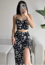 Women Holidays Summer Sexy Floral Suspender Top and SkirtTwo Piece Set