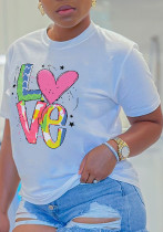 Women Letter Print Round Neck Short Sleeve T-shirt