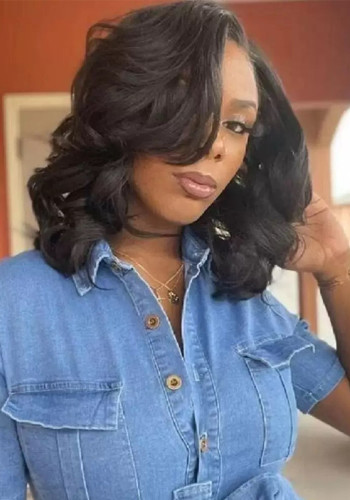 Women African Side-Parted Black Short Curly Wig