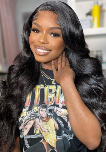 Women big wave full headpiece long curly hair front lace wig plus mesh