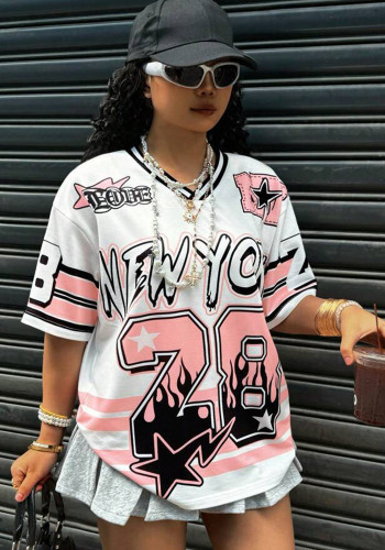Women style letter print short-sleeved top