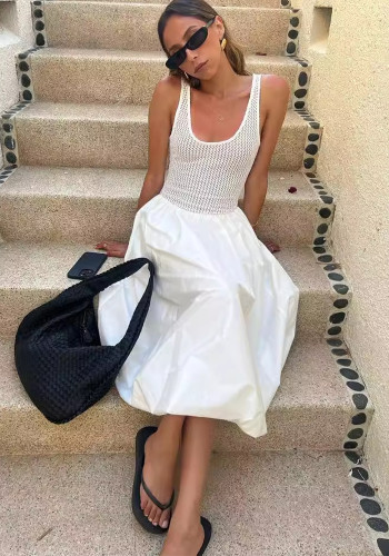 Fashion Summer Sleeveless Mesh Patchwork Sleeveless Slim Chic Dress