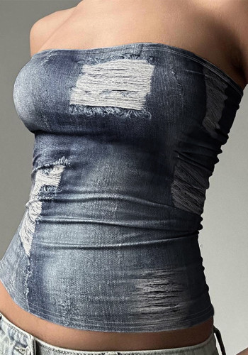 Women Sexy Print Strapless Top