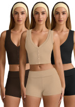 Women summer v-neck sleeveless top and shorts two piece set