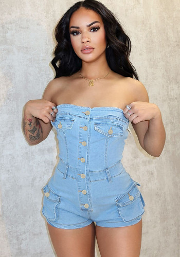 Women's Summer Strapless Denim Jumpsuit