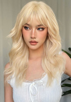 Platinum Bangs Long Curly Wig - Synthetic Fiber (Full Head)