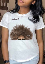 Women Letter Print Round Neck Short Sleeve T-shirt