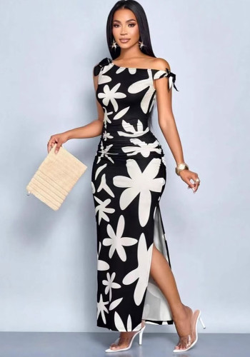 Women Floral One Shoulder Ruffle Dress