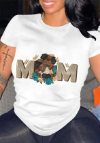 Women Letter Print Round Neck T-shirt Top