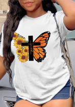 Women Butterfly Print Round Neck T-shirt Top