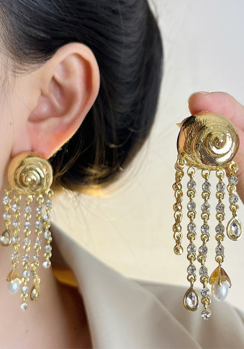Women's Fashion Metal Shell & Pearl Long Tassel Earrings
