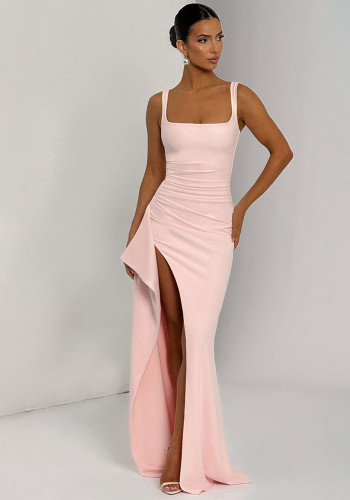 Women Backless Slit Strap Maxi Dress
