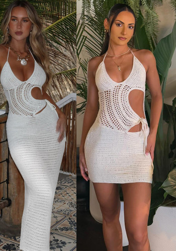 Women sexy chest wrap hollow backless knitting beach holidays bodycon dress