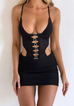 Sexy Hollow Plunging Low Back Strap Dress