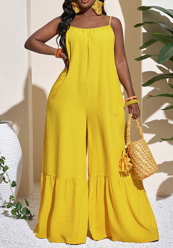 Women's Fashion Solid Color Strap Sleeveless Casual Loose Jumpsuit