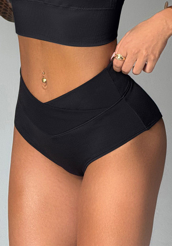 High Stretch Seamed Yoga Shorts Body Shaping Cross Waist Triangle Bottoms