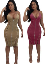 Women Sexy Suspender Double-sided Lace-Up Pu-Leather Dress