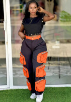 Women african short sleeve top and pocket cargo pants two-piece set