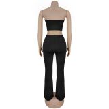 Women's Sexy Strapless Metal Buckle Fashionable Two Piece Pants Set