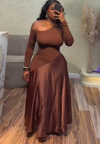 Summer Women's Solid Color Chic Slash Shoulder Sexy Maxi Dress
