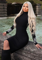 Women Autumn High Neck Bodycon Diamond Long Sleeve Bandage Dress
