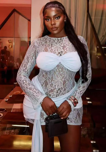 African Women Sexy Lace Patchwork Hollow Dress