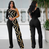Women One Shoulder Sequin Jumpsuit
