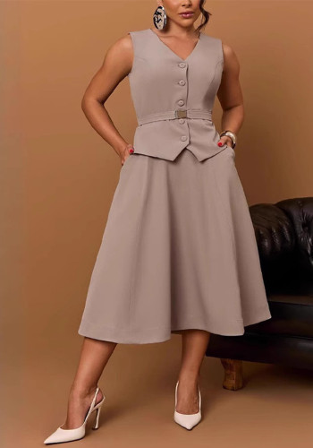 Casual Office Vest Skirt Set for Women