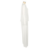 Women Casual Long Sleeve Pleated Shirt and Pants Two-piece Set